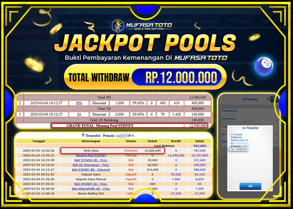 MUFASATOTO JACKPOT POOL SYDNEY 12 juta | LUNAS